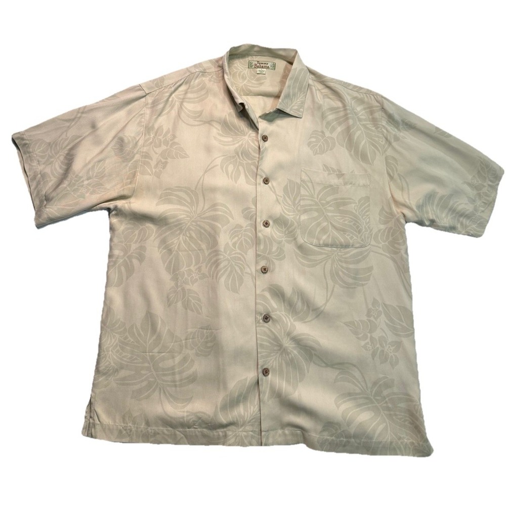 Tommy Bahama Mens Large Silk Camp Shirt Button Up Tropical Leaf Print Beach